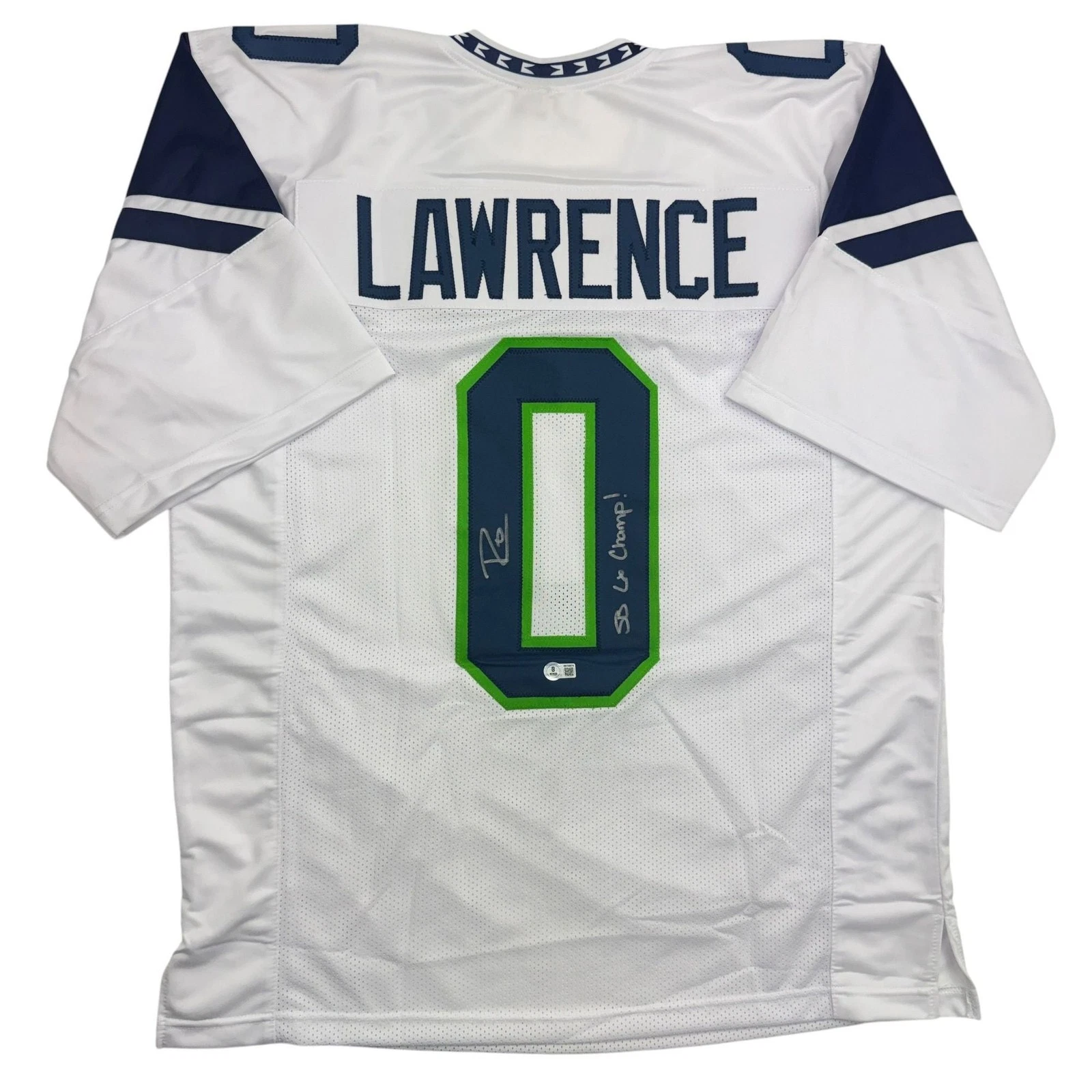 Autographed/Signed Demarcus Lawrence Seattle White Football Jersey BAS COA