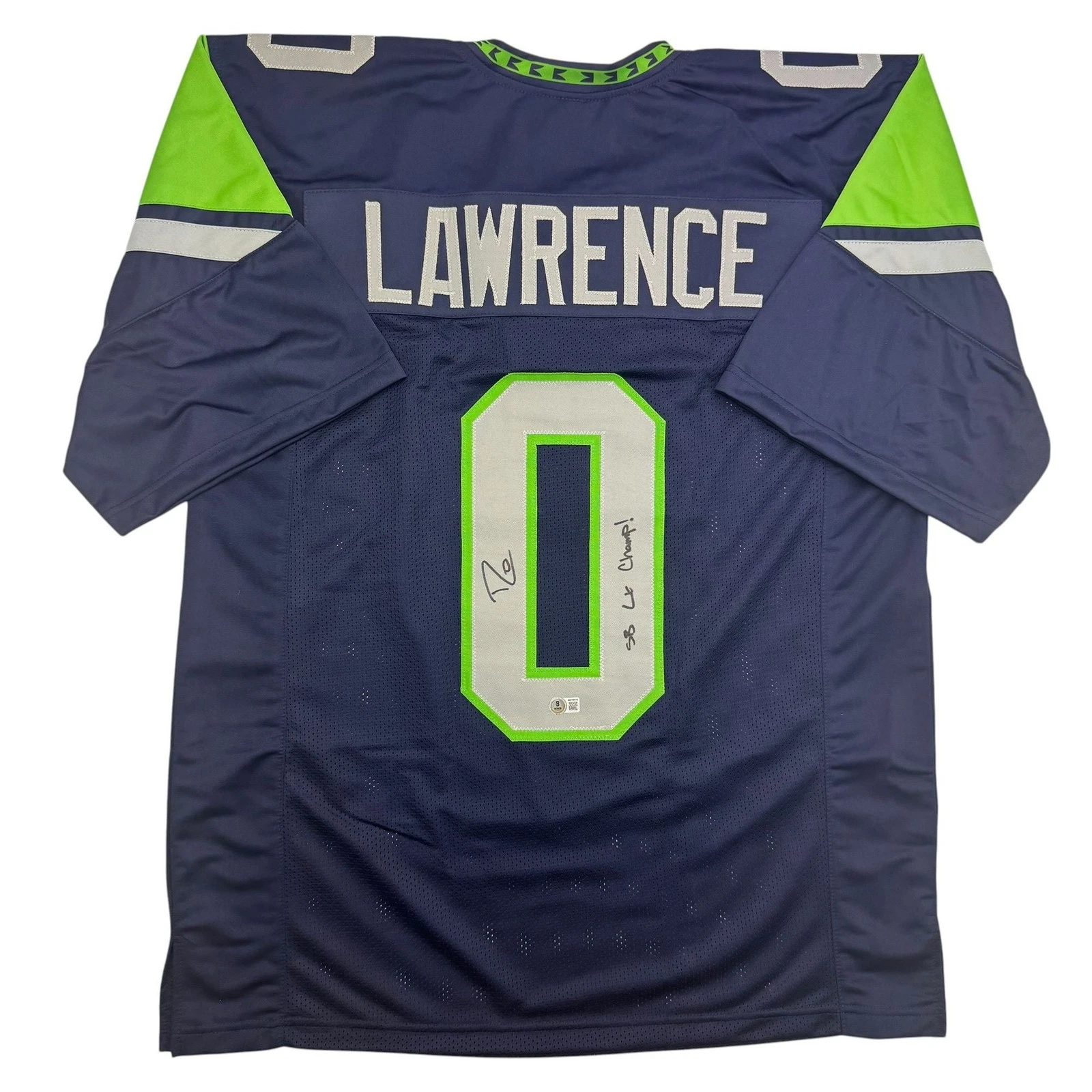 Autographed/Signed Demarcus Lawrence Seattle Blue Football Jersey BAS COA