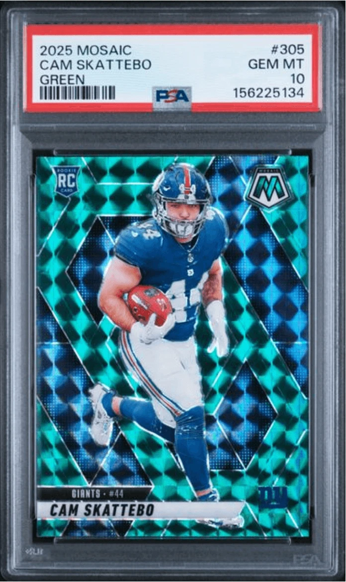 Graded 2025 Mosaic Cam Skattebo #305 Green Rookie Football Card PSA 10