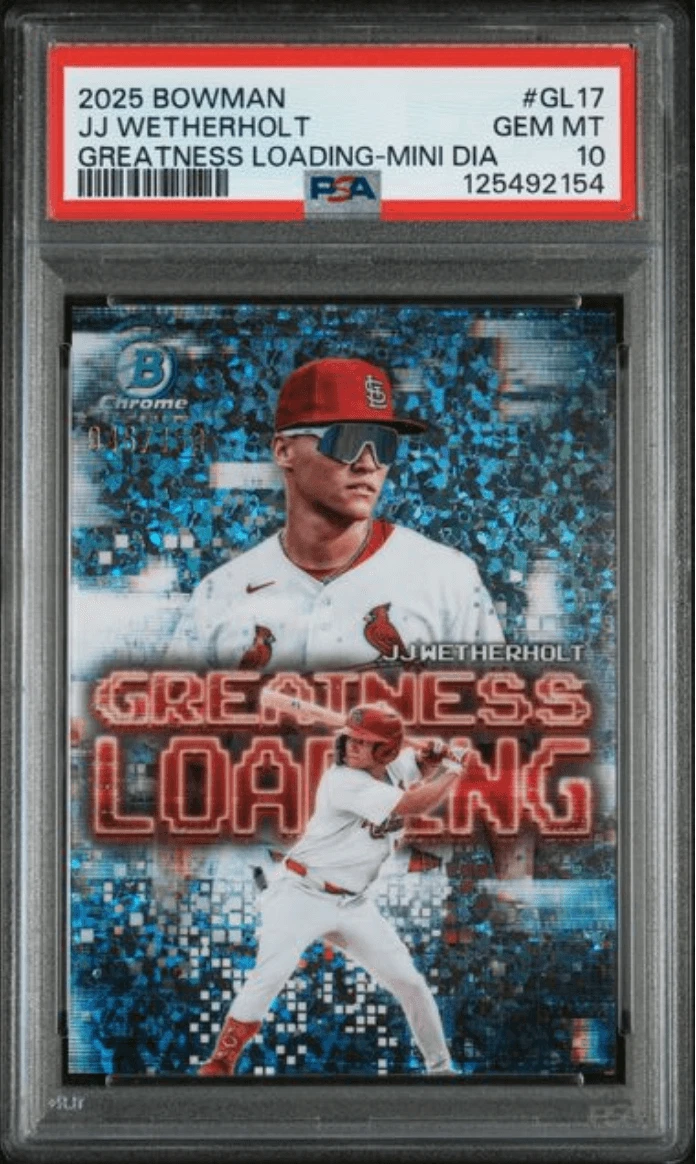 Graded 2025 Bowman JJ Wetherholt #GL17 Mini Diamond /150 RC Card PSA 10