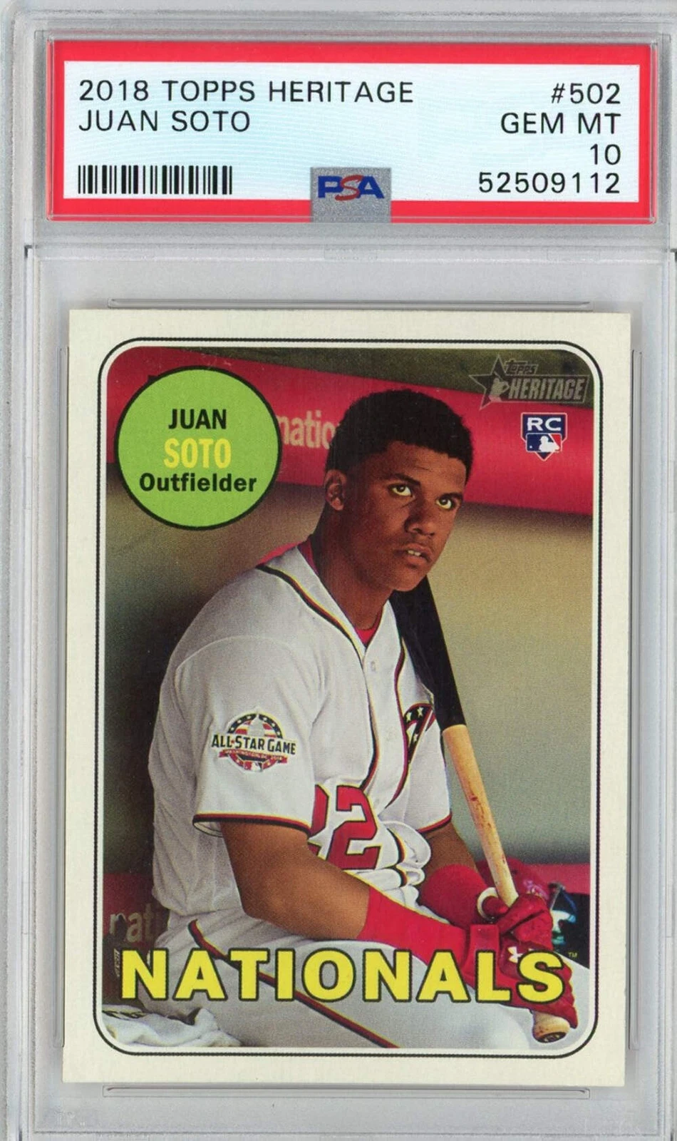 Graded 2018 Topps Heritage Juan Soto #502 Rookie RC Baseball Card PSA 10 Mint
