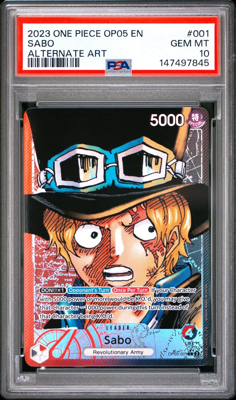 Graded 2023 One Piece JP Sabo 001 Alt Art OP05 Trading Card PSA 10 Gem Mint