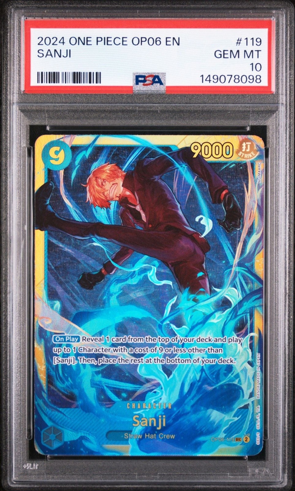 Graded 2023 One Piece Sanji 119 Trading Card Game PSA 10 Gem Mint