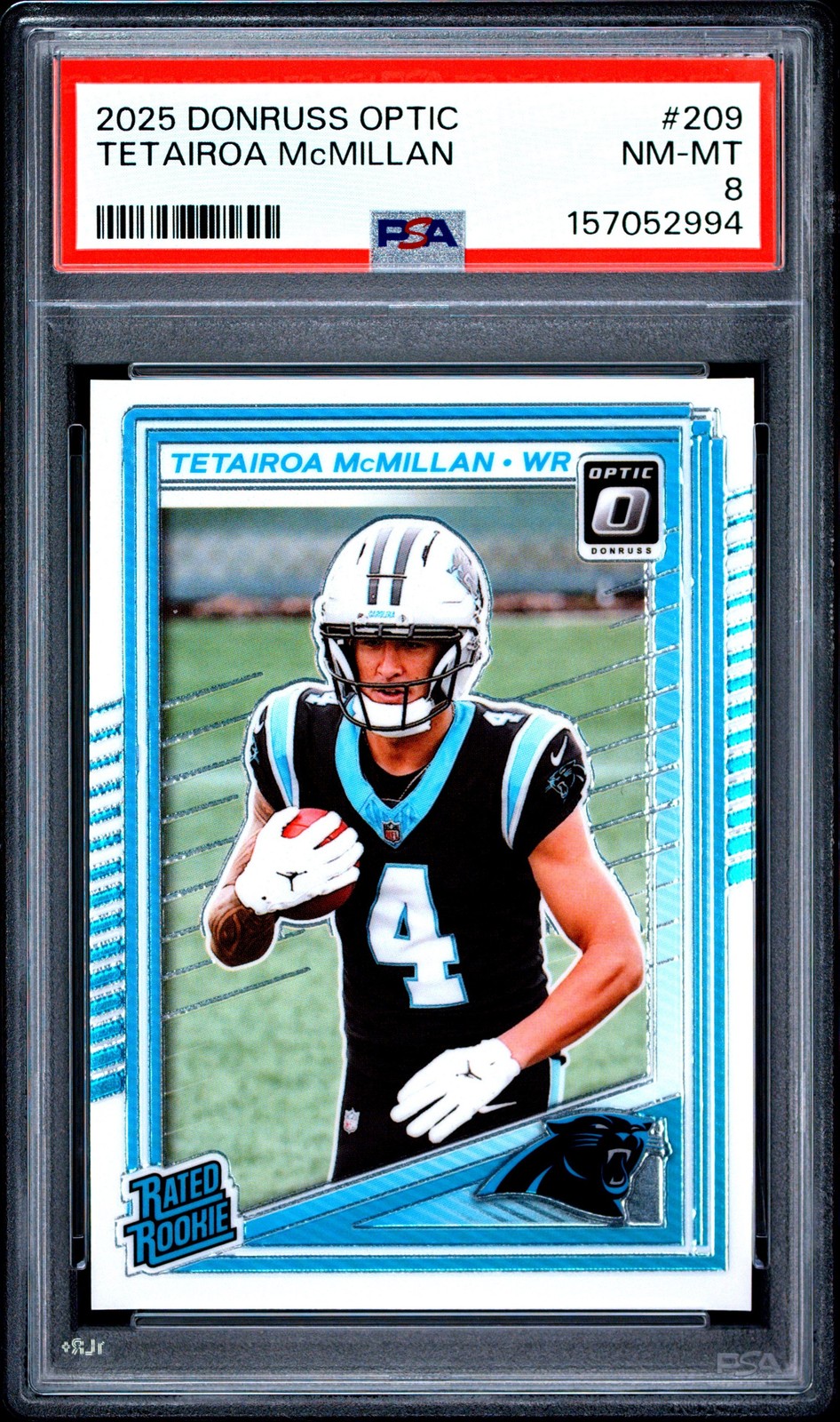Graded 2025 Panini Donruss Optic Tetairoa McMillan #209 Rookie Card PSA 8