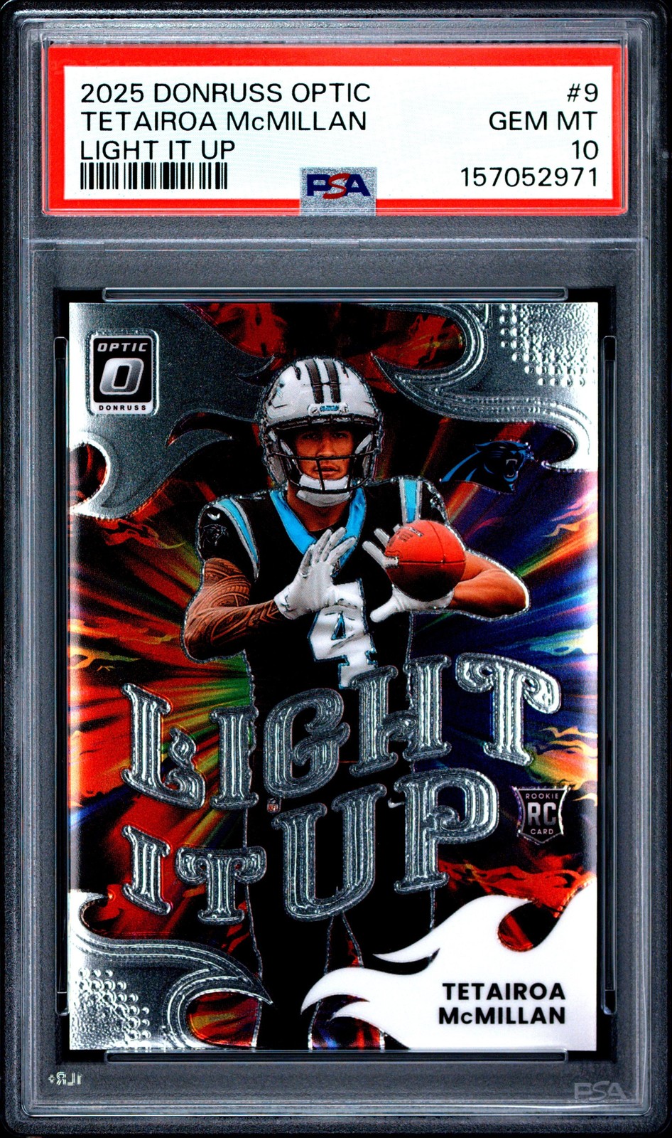 Graded 2025 Donruss Optic Tetairoa McMillan #9 Light Up Rookie Card PSA 10