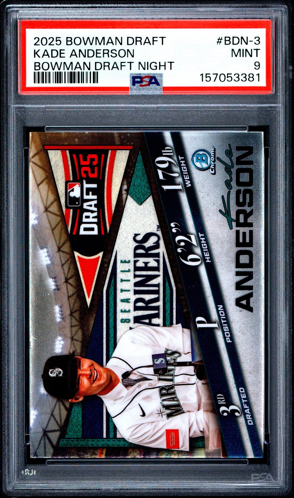 Graded 2025 Topps Bowman Draft Kade Anderson #BDN3 Draft Rookie Card PSA 9