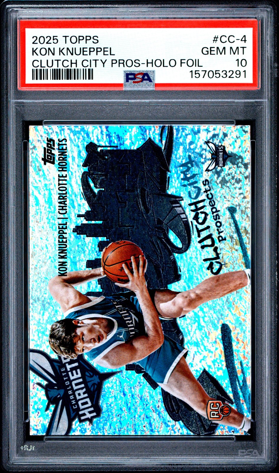 Graded 2025 Topps Kon Knueppel #CC4 Clutch City Holo Foil RC Card PSA 10