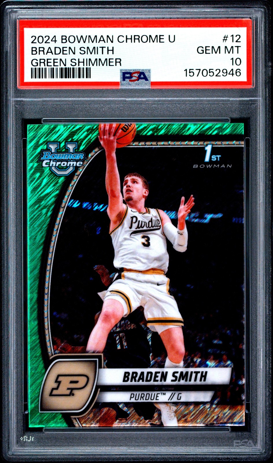Graded 2024 Bowman Chrome Braden Smith #12 Green Shimmer Rookie Card PSA 10