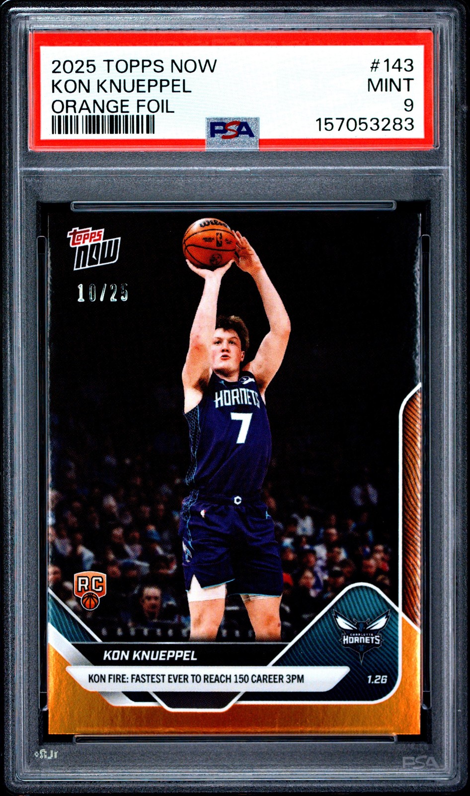 Graded 2025 Topps Now Kon Knueppel #143 Orange Foil /25 Rookie Card PSA 9