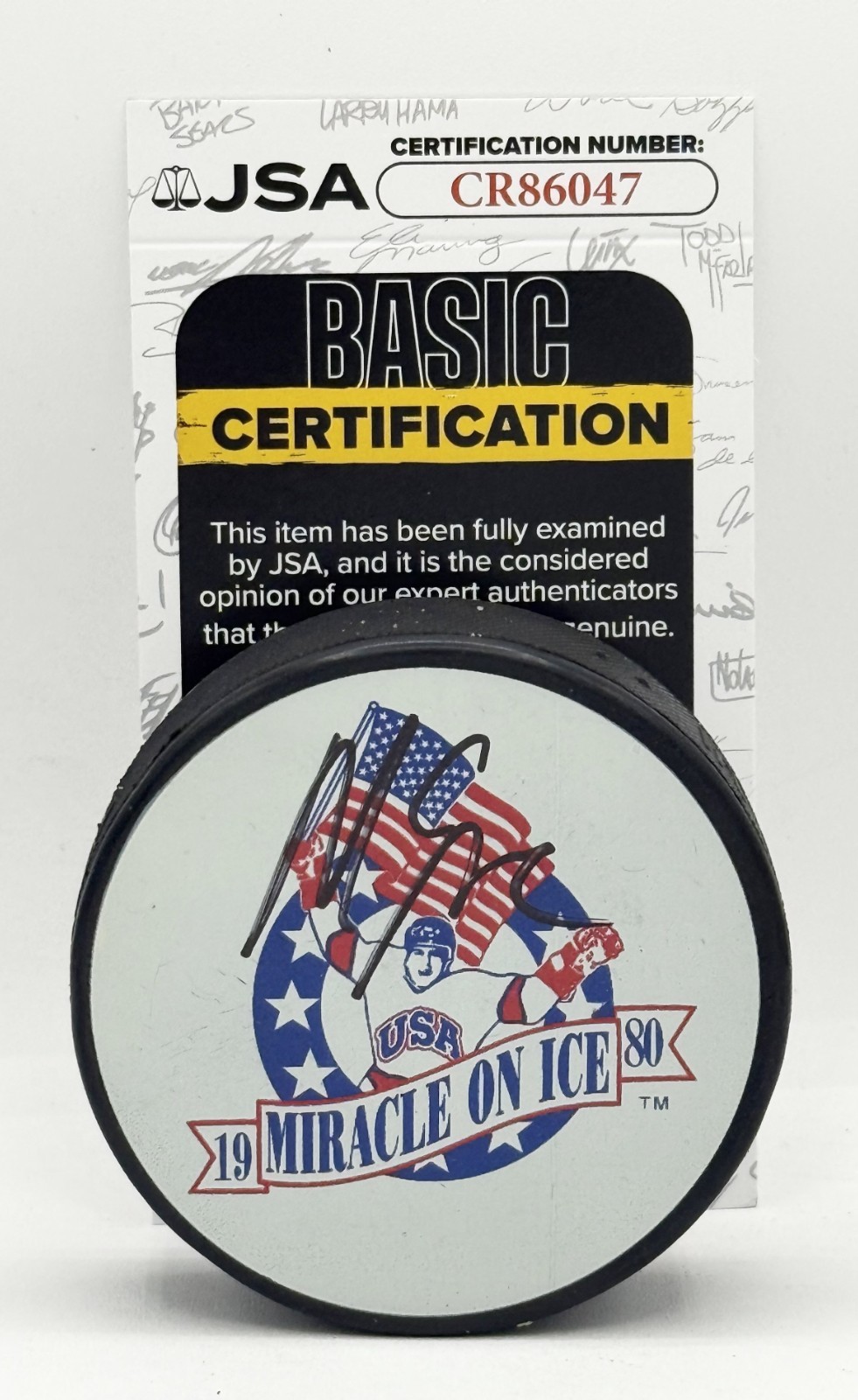Mike Eruzione Team USA signed 1980 Miracle On Ice Puck autographed JSA COA