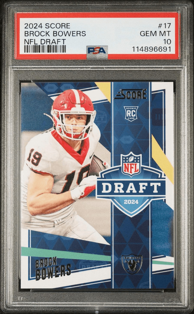 Graded 2024 Panini Score Brock Bowers #17 Rookie RC Football Card PSA 10