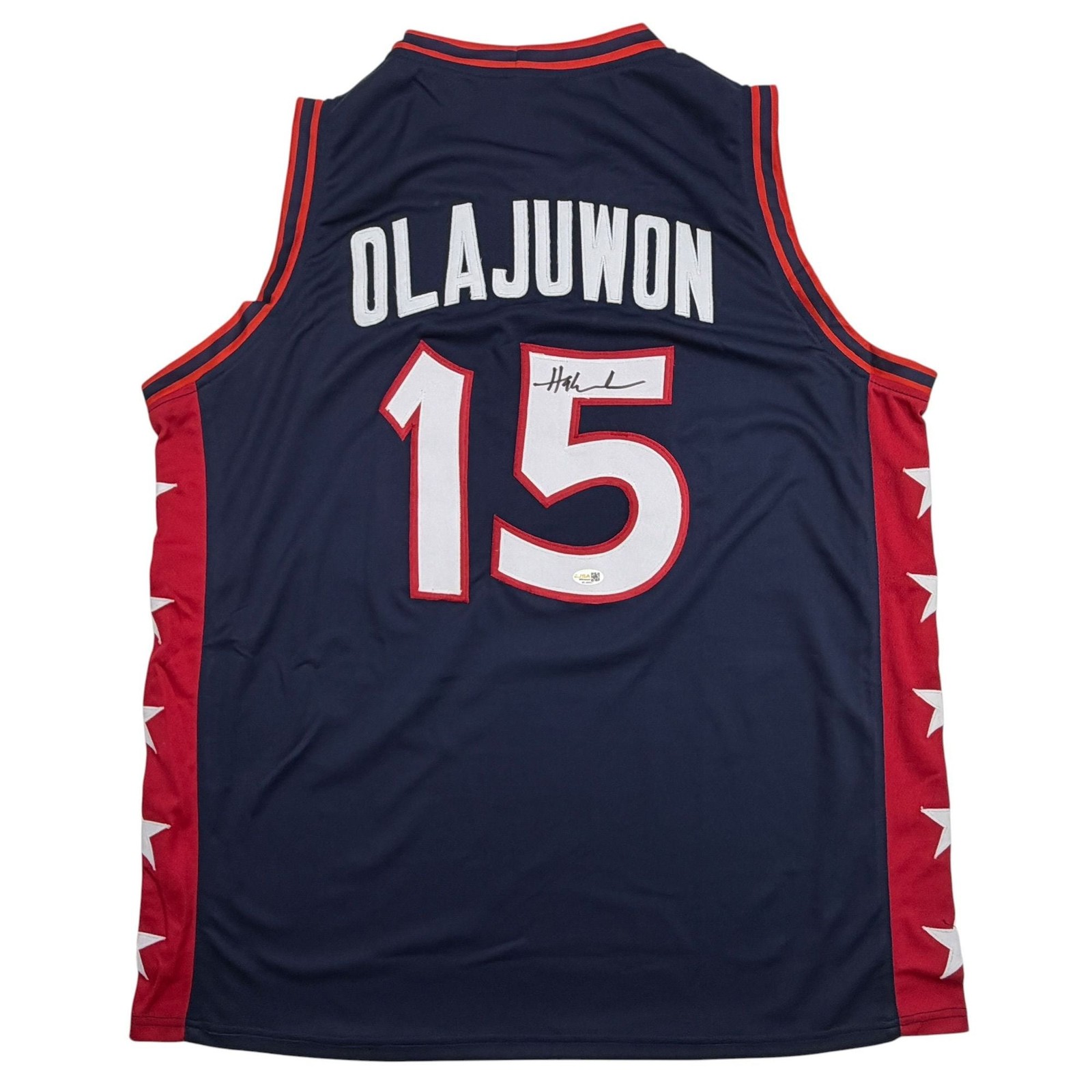 Autographed/Signed Hakeem Olajuwon United States USA Blue Jersey JSA COA