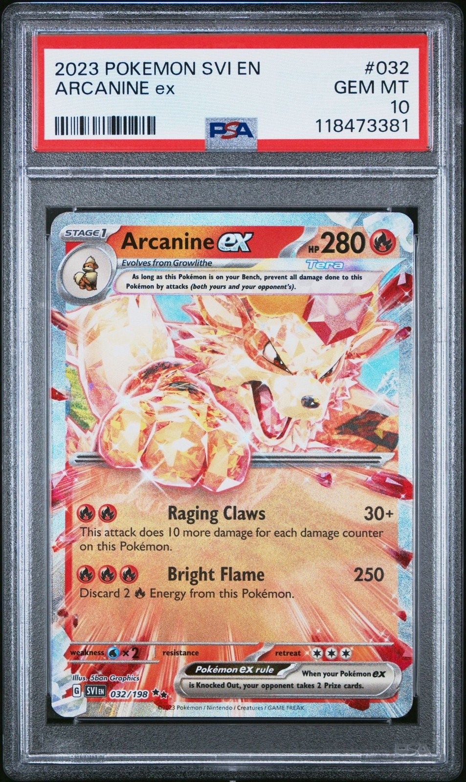 Graded 2023 Pokemon EN Arcanine 032 SVI Trading Card Game PSA 10 Gem Mint