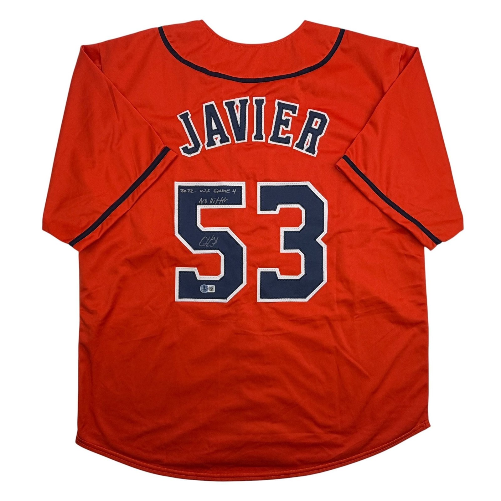 Autographed/Signed Cristian Javier Houston Orange Jersey Beckett BAS COA