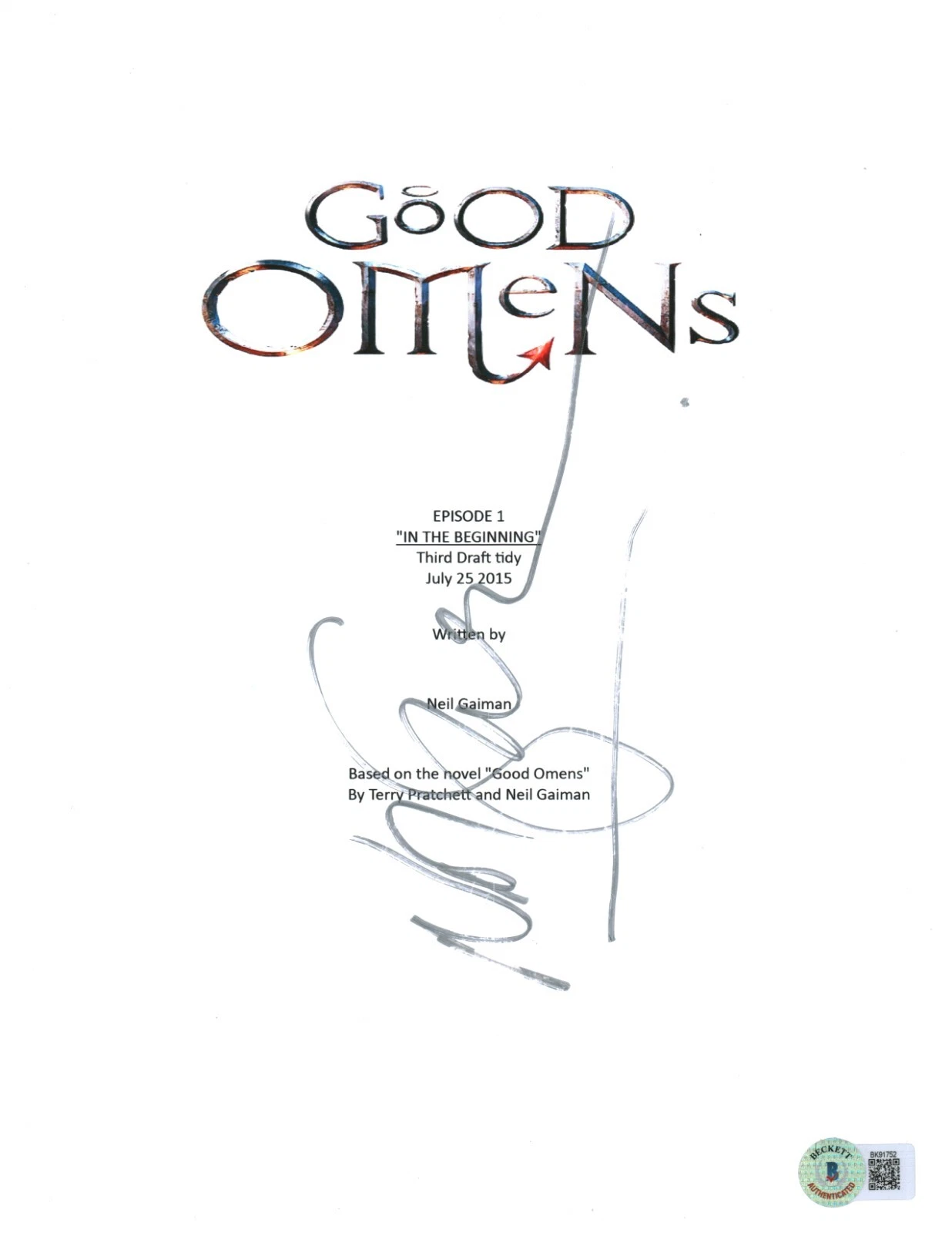 Neil Gaiman Signed Autograph Good Omens Full Pilot Script Beckett BAS COA