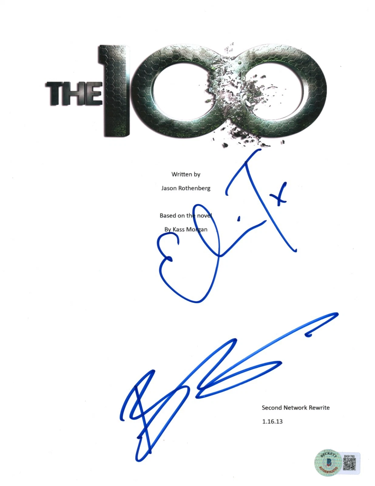 Bob Morley Eliza Taylor Signed The 100 Full Pilot Script Autograph Beckett COA