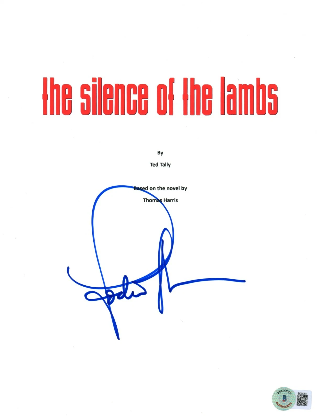 JODIE FOSTER SIGNED AUTOGRAPH SILENCE OF THE LAMBS FULL MOVIE SCRIPT-BECKETT COA COLLECTIBLE MEMORABILIA