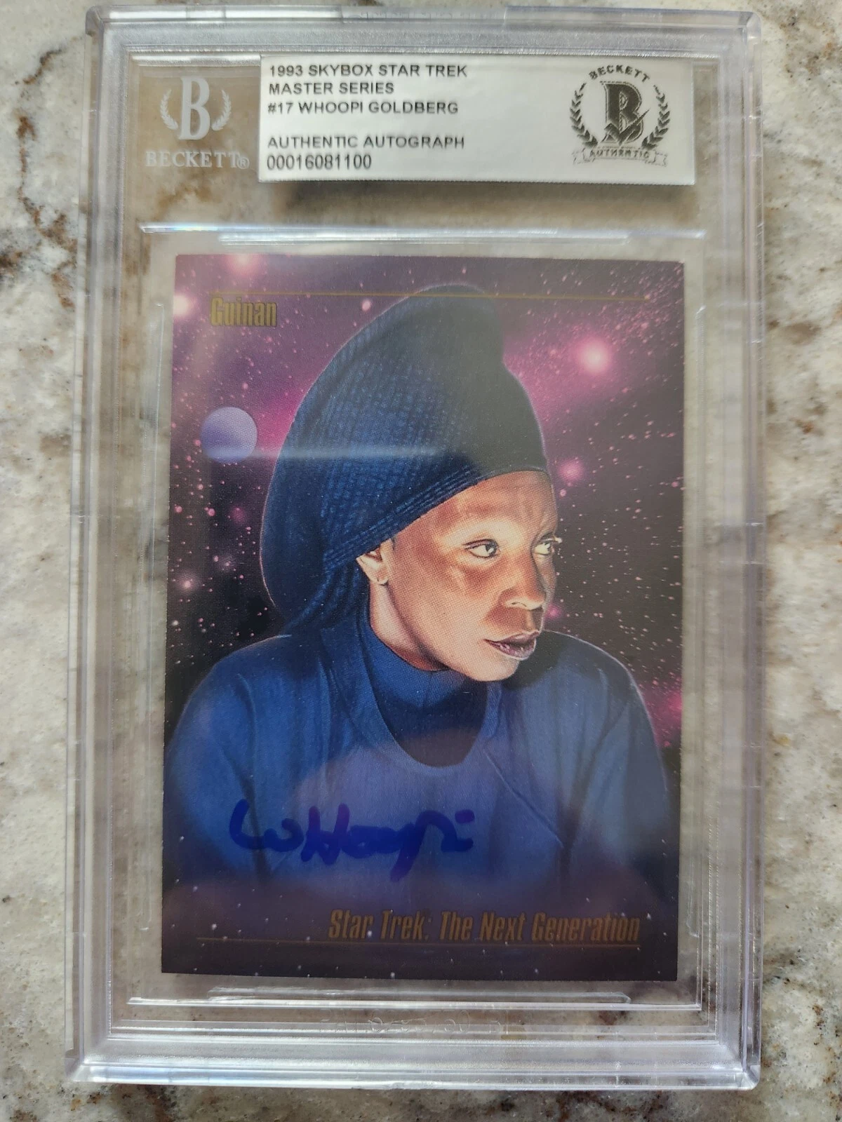 Whoopi Goldberg SIGNED Star Trek Trading Card Skybox Guinan Beckett COA BAS