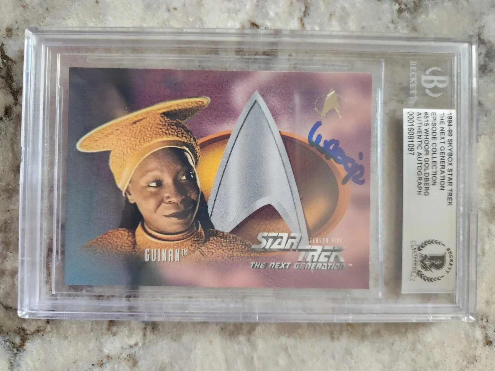 Whoopi Goldberg SIGNED Star Trek Trading Card Skybox Guinan Beckett COA BAS