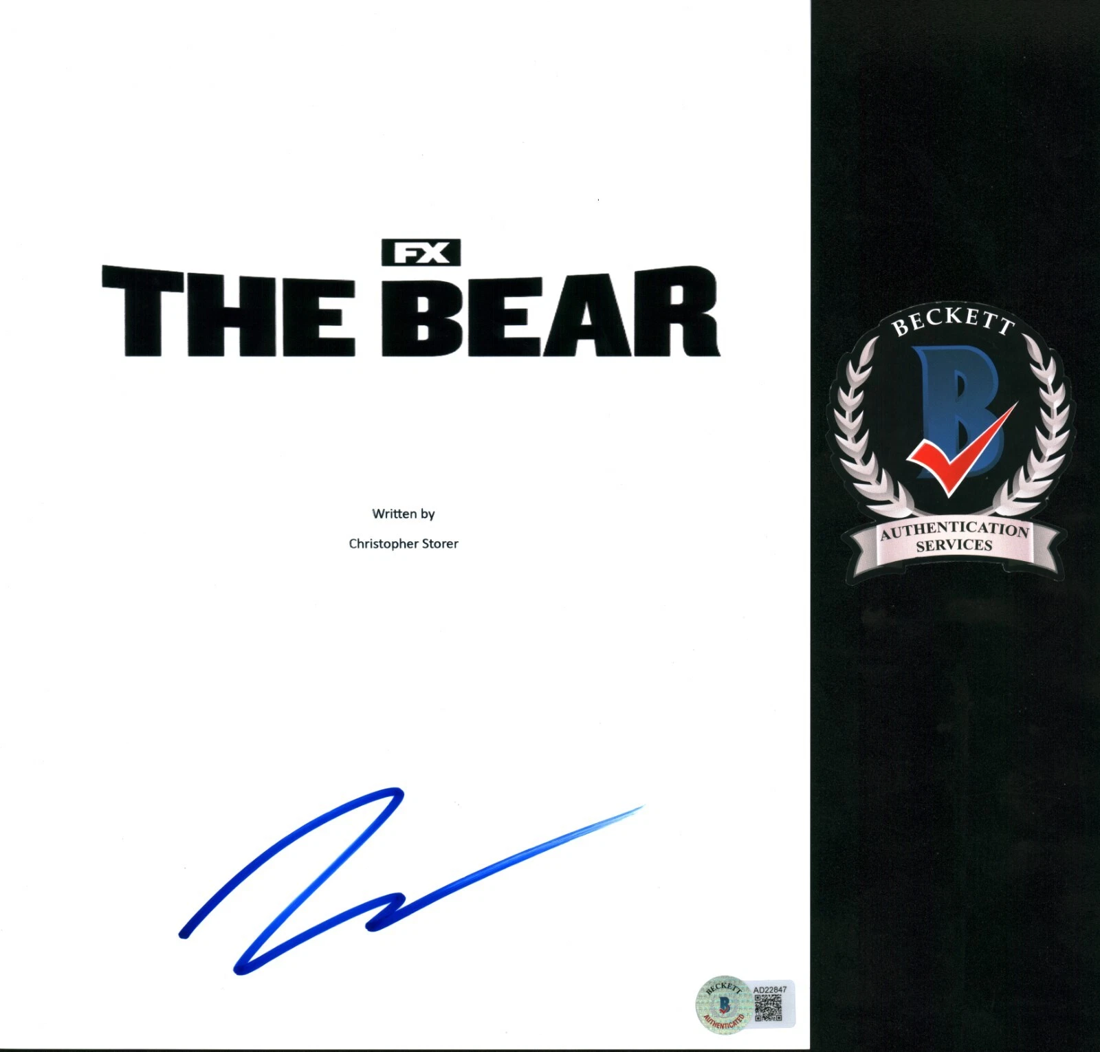 JEREMY ALLEN WHITE SIGNED THE BEAR FULL PILOT SCRIPT CARMY EMMY WINNER COA BAS