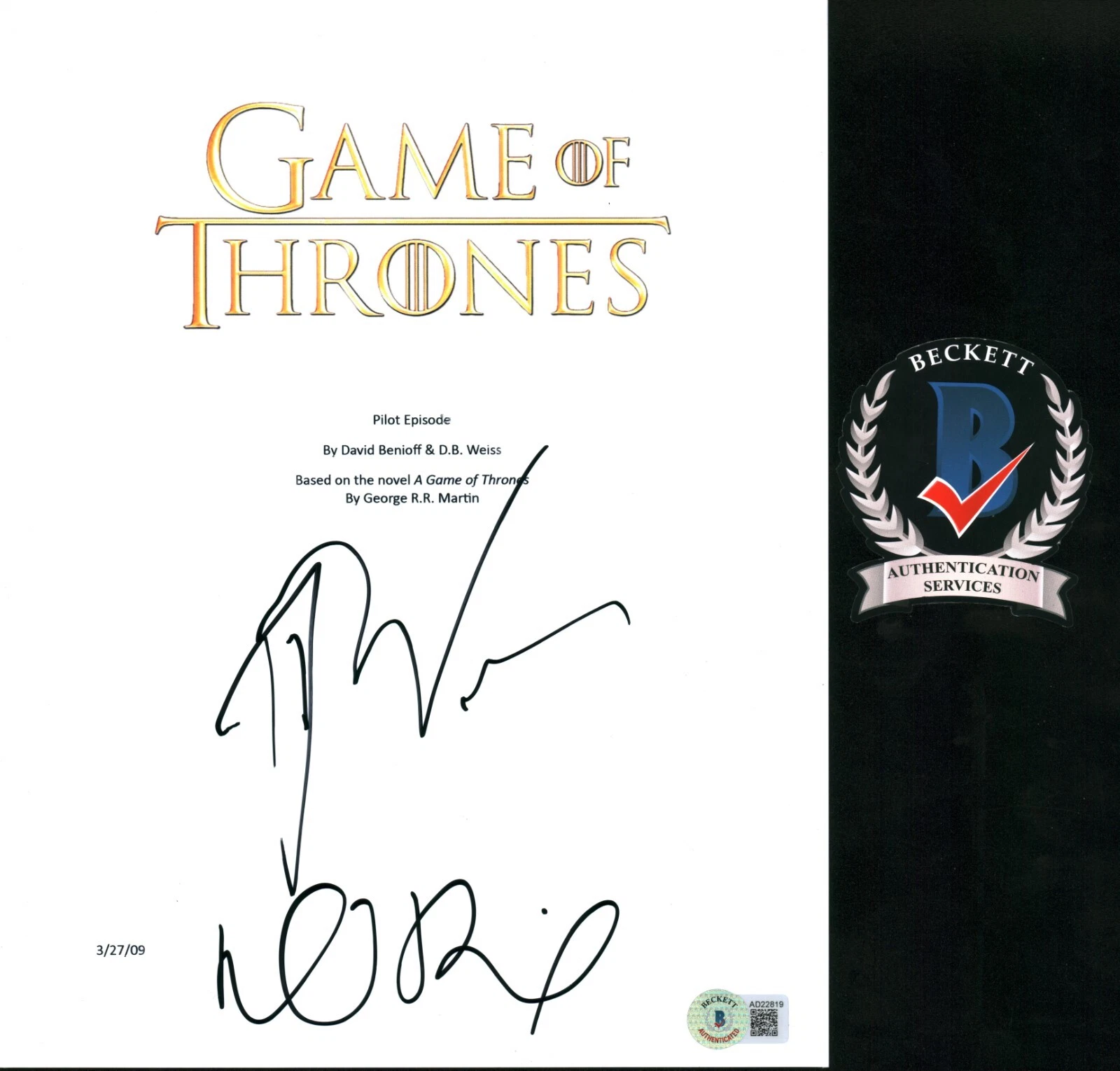 David Benoiff D.B. Weiss SIGNED GAME OF THRONES FULL PILOT SCRIPT BECKETT COA