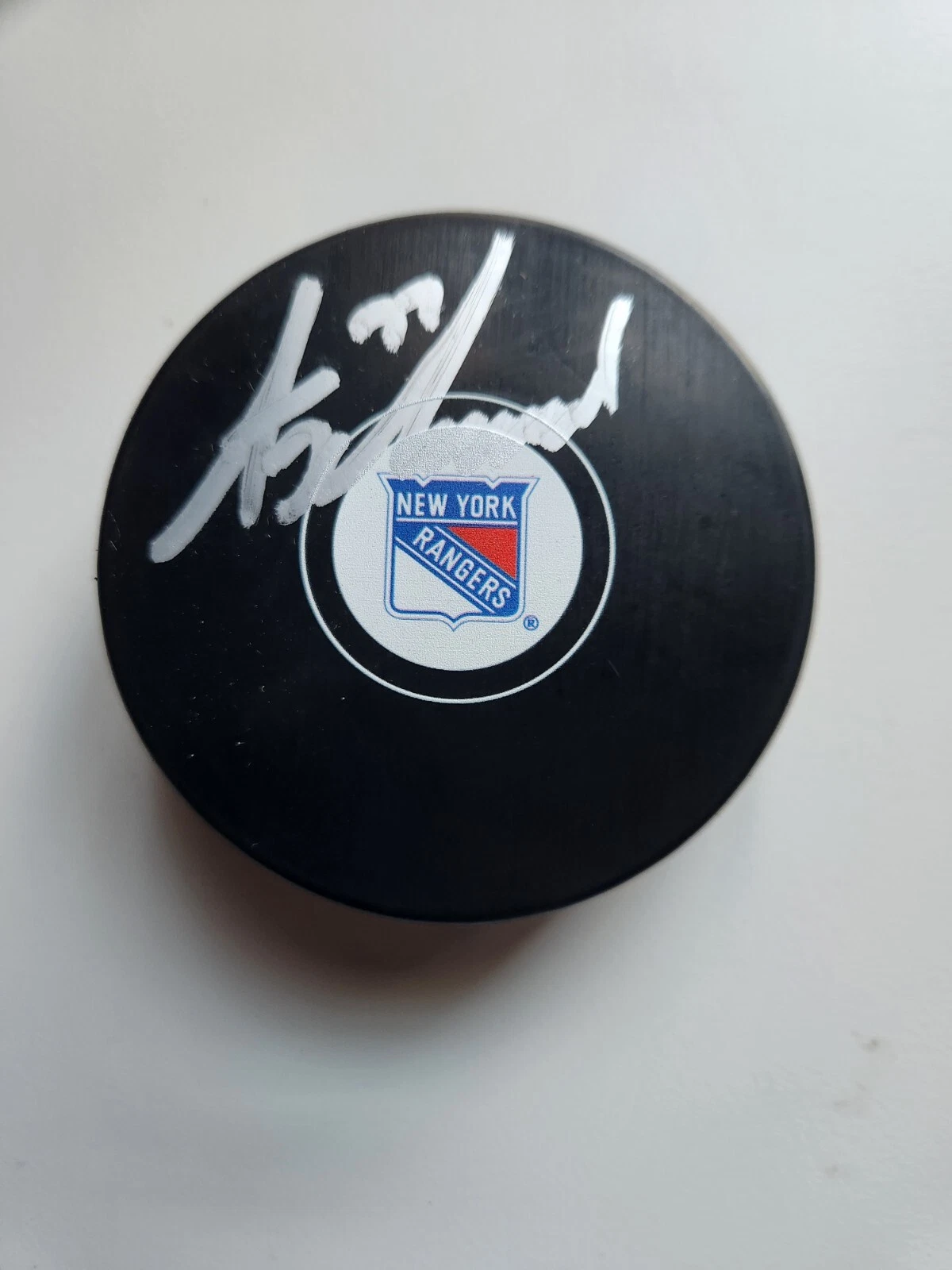 ANTHONY TONY DEANGELO SIGNED New York Rangers Hockey Puck STUD DEFENSEMEN