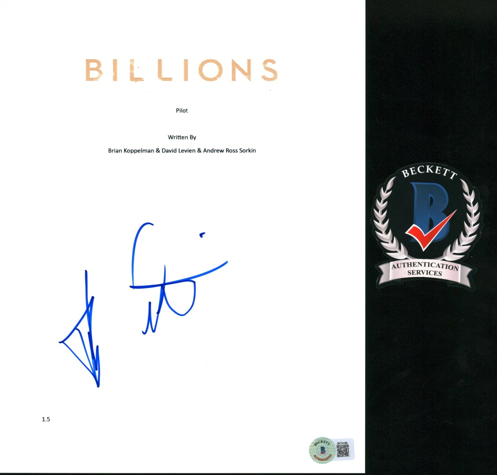 David Costabile Signed Billions Full Pilot Script Beckett COA Mike Wags Wagner