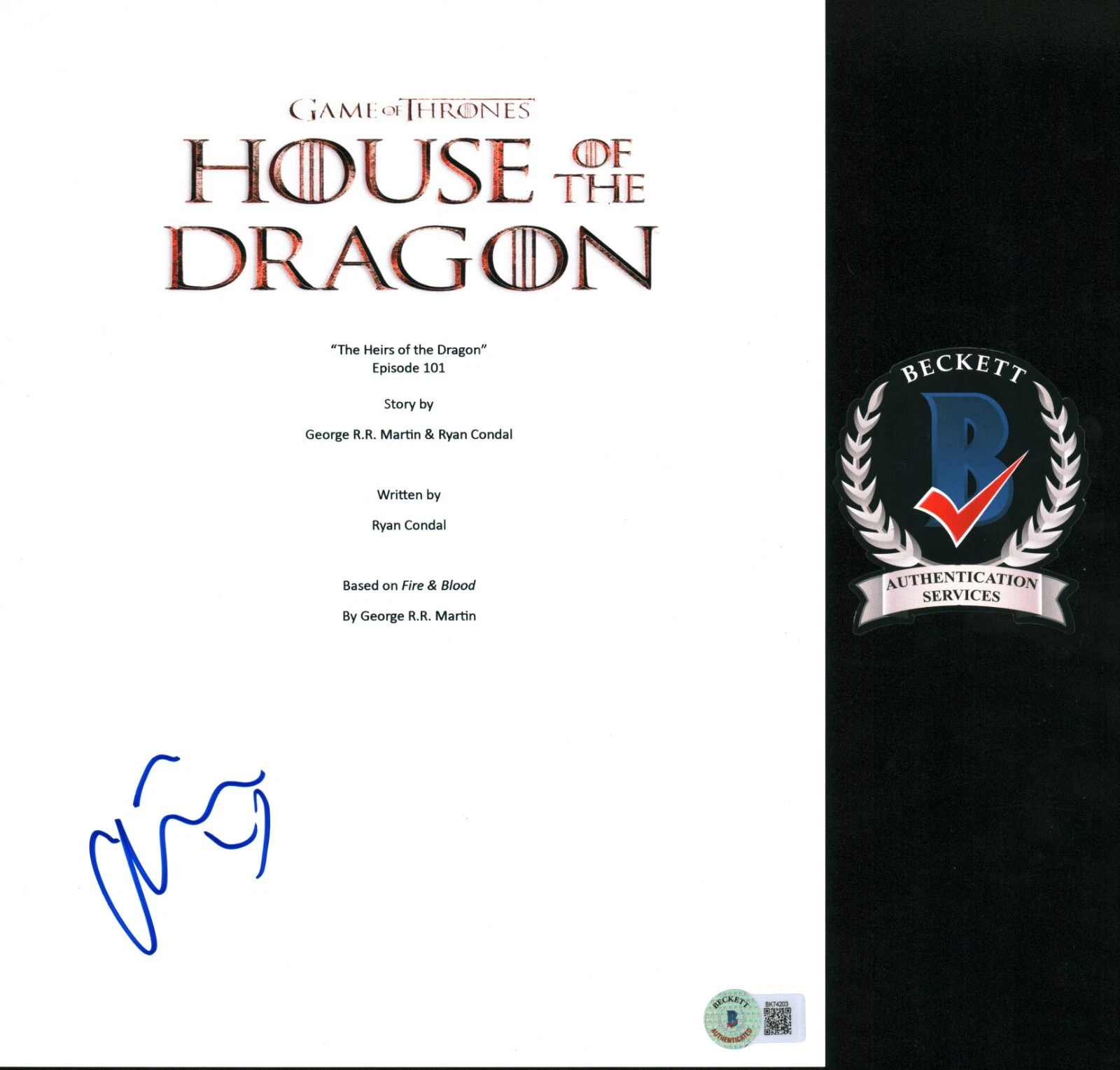 OLIVIA COOKE SIGNED HOUSE OF THE DRAGON FULL PILOT SCRIPT BECKETT BAS COA