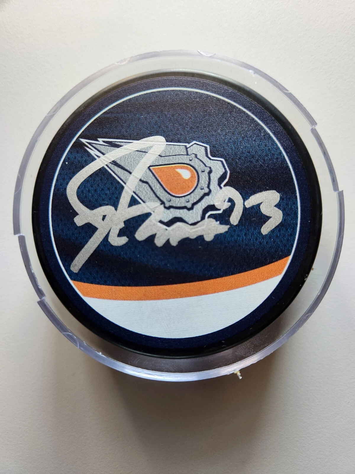 RYAN NUGENT-HOPKINS SIGNED EDMONTON OILERS HOCKEY PUCK NHL RETRO