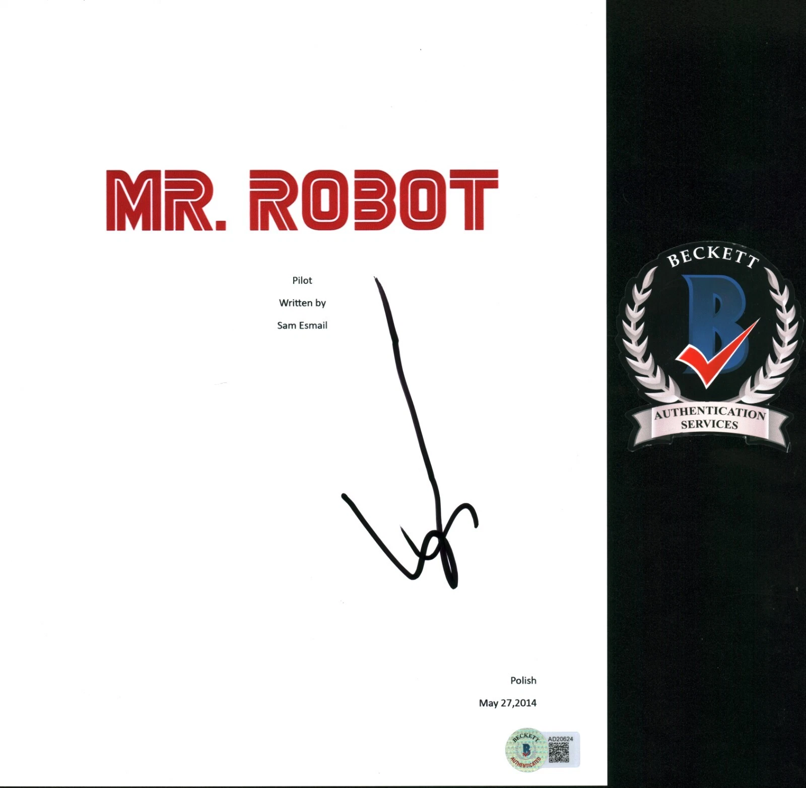 SAM ESMAIL SIGNED MR ROBOT PILOT TV SCRIPT CREATOR BECKETT BAS COA