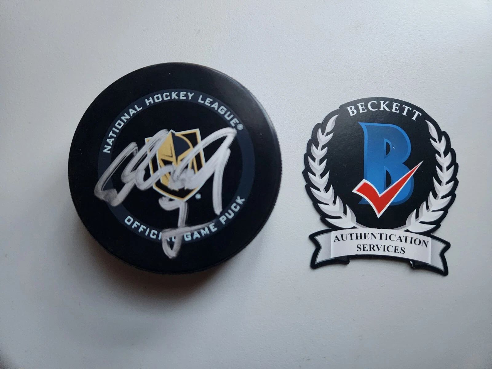 ALEX PIETRANGELO SIGNED VEGAS GOLDEN KNIGHTS GAME PUCK OFFICIAL BECKETT BAS COA