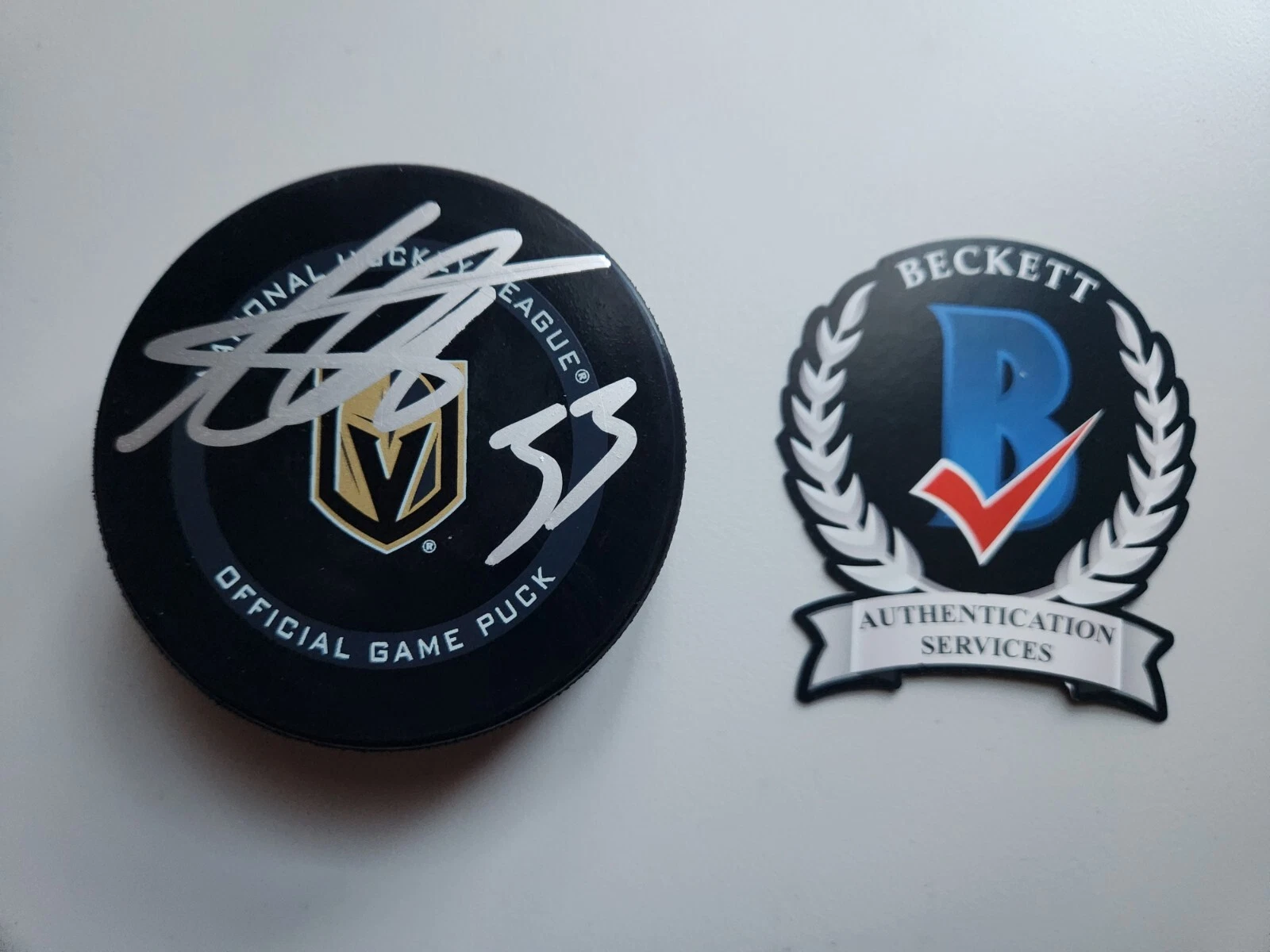 ADIN HILL SIGNED VEGAS GOLDEN KNIGHTS GAME PUCK OFFICIAL BECKETT BAS COA