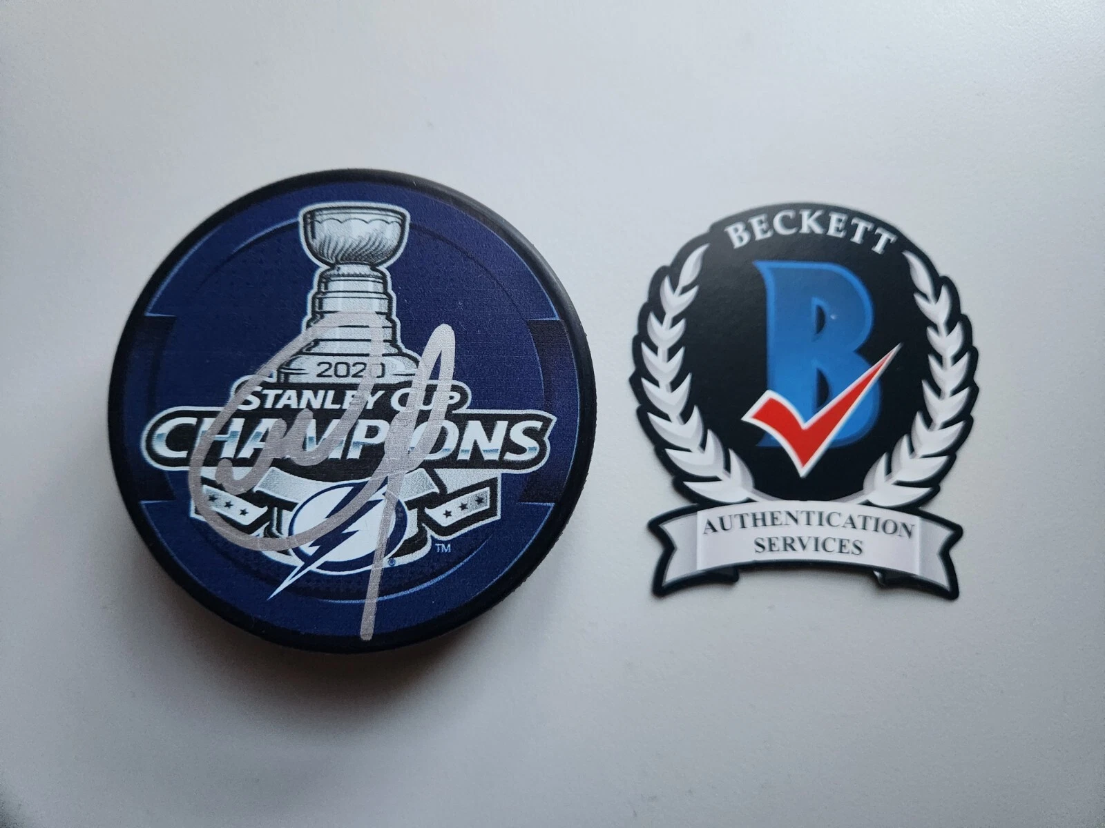 MIKHAIL SERGACHEV SIGNED TAMPA BAY LIGHTNING STANLEY CUP PUCK BECKETT BAS COA