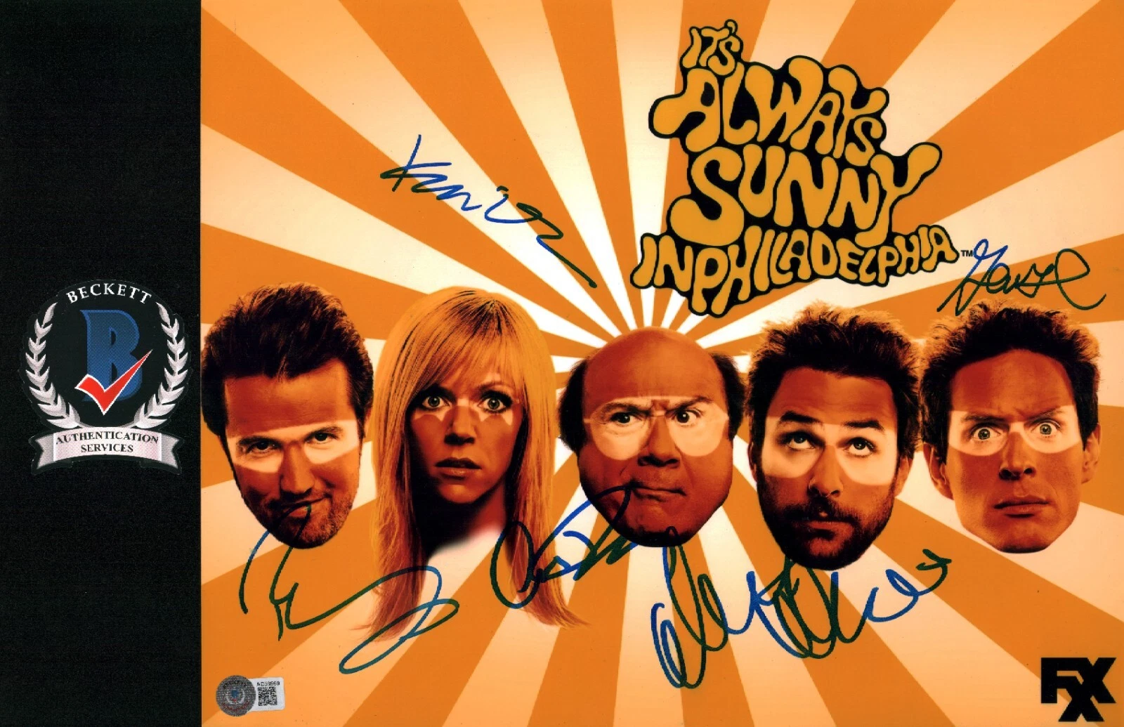 ITS ALWAYS SUNNY IN PHILADELPHIA SIGNED 11X14 PHOTO DEVITO DAY FULL CAST BECKETT