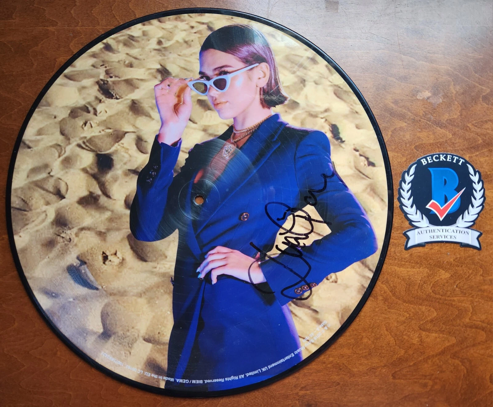 DUA LIPA SIGNED ONE KISS VINYL PICTURE DISC HARRIS BECKETT BAS COA NOT INSERT