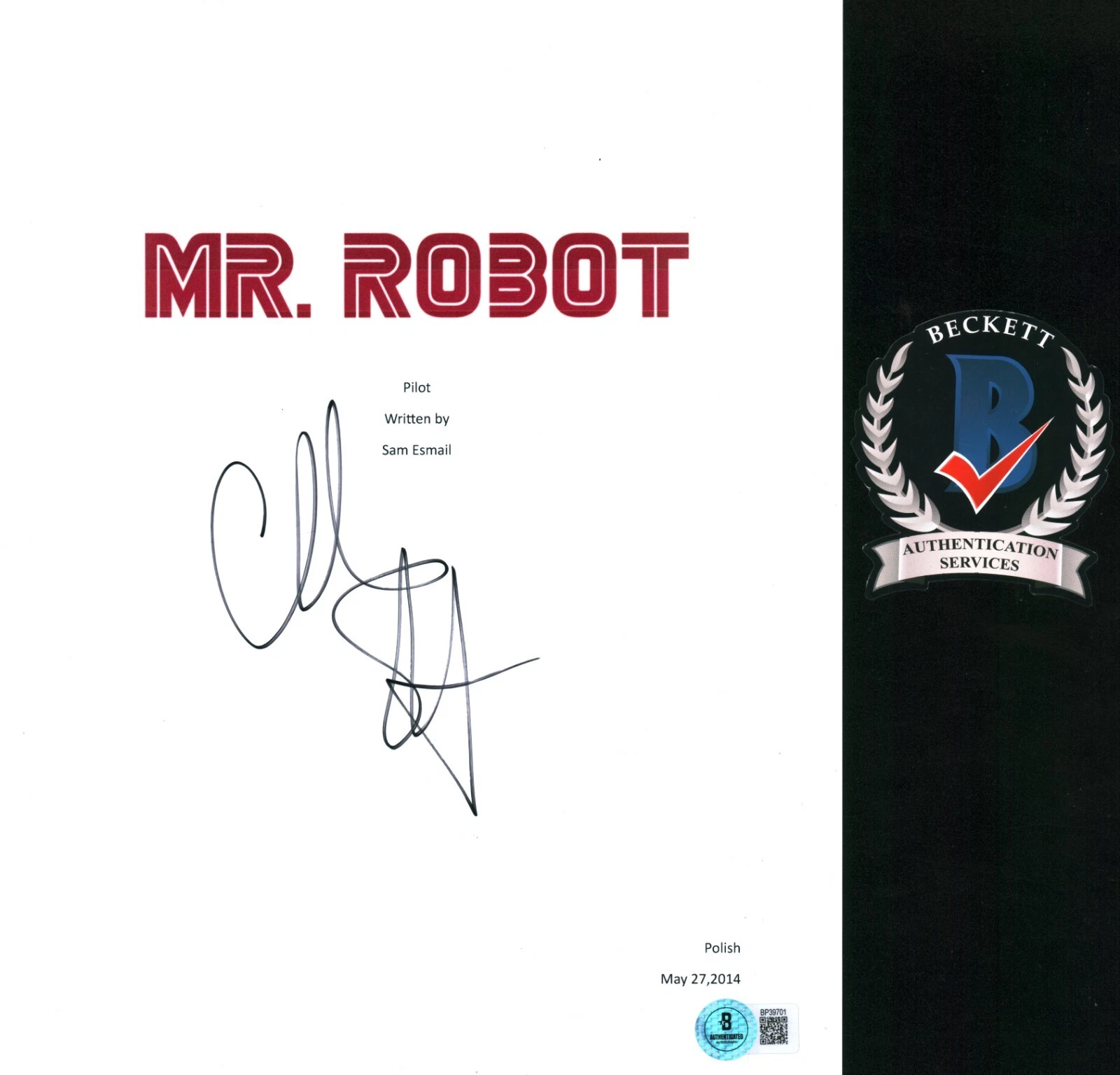 CHRISTIAN SLATER SIGNED MR ROBOT PILOT TV SCRIPT BECKETT BAS COA
