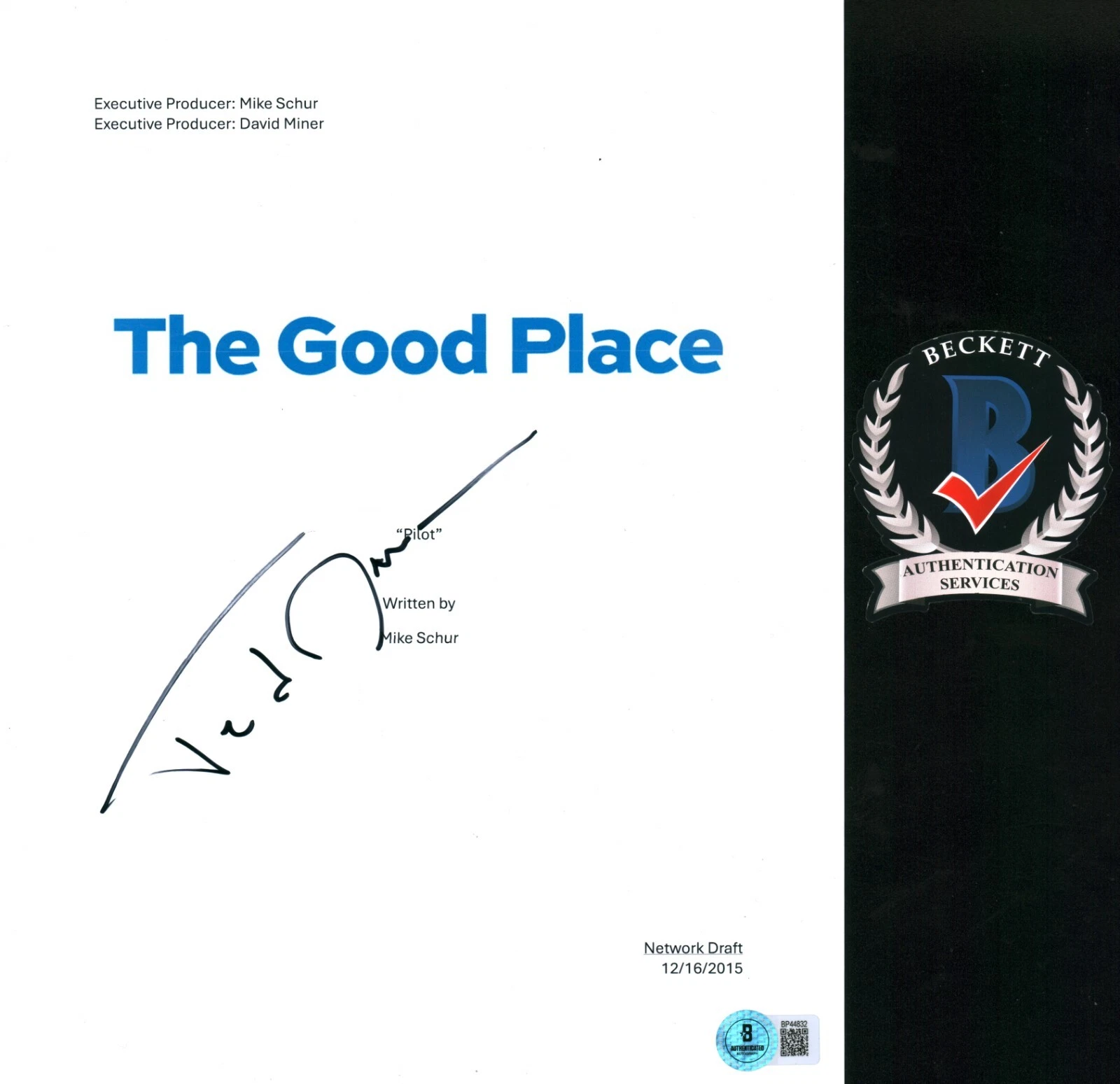 TED DANSON SIGNED THE GOOD PLACE MICHAEL FULL PILOT SCRIPT BECKETT COA BAS