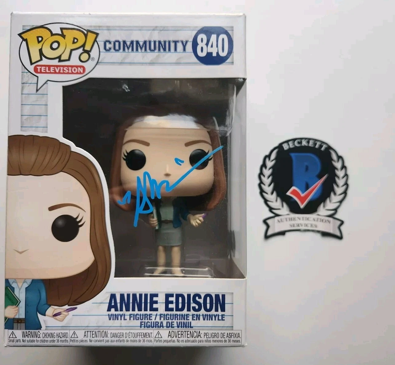 ALISON BRIE SIGNED COMMUNITY ANNIE EDISON FUNKO POP BECKETT BAS COA 840