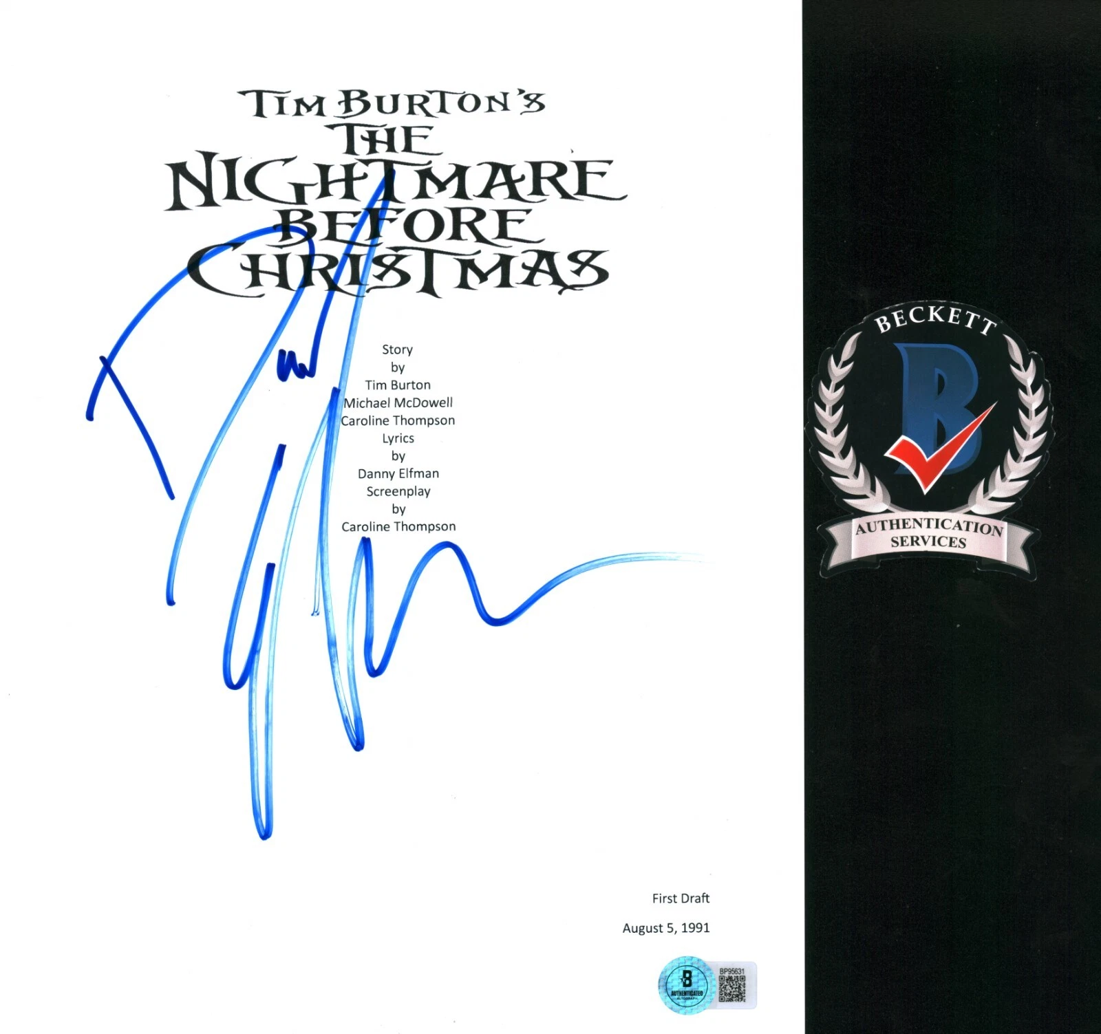 DANNY ELFMAN SIGNED THE NIGHTMARE BEFORE CHRISTMAS SCRIPT BECKETT COA BAS