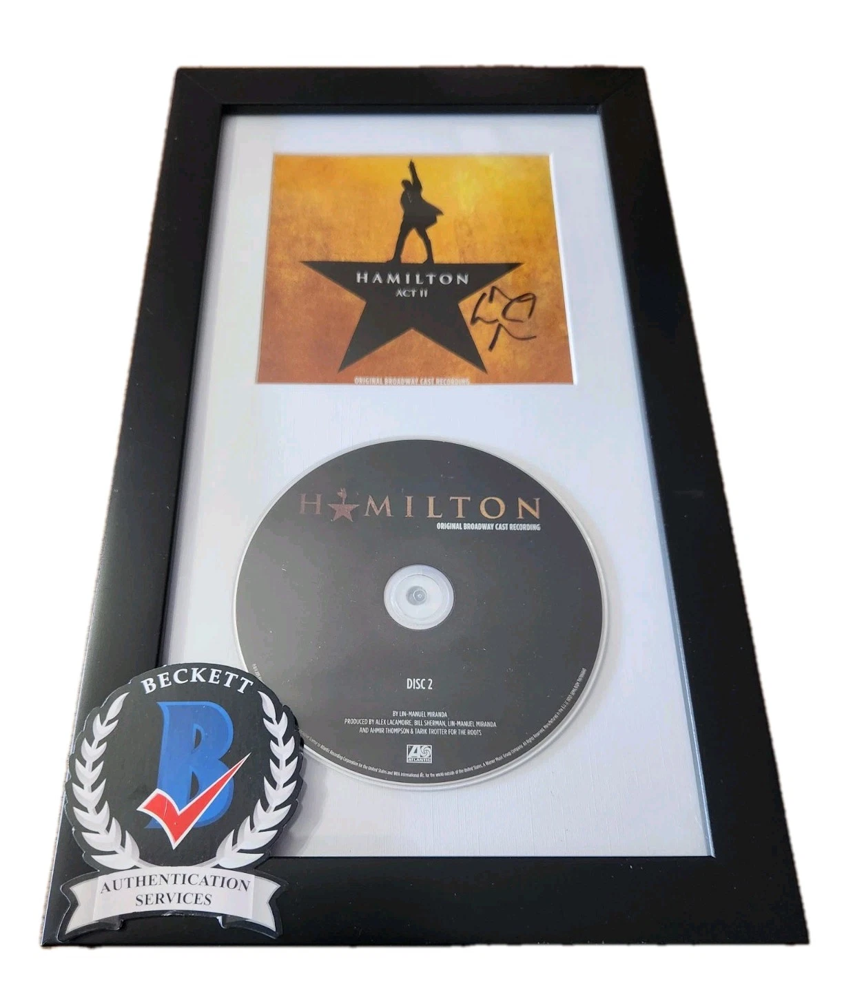 LIN MANUEL MIRANDA SIGNED HAMILTON CD FRAMED BROADWAY LEGEND ACT 2 BAS COA