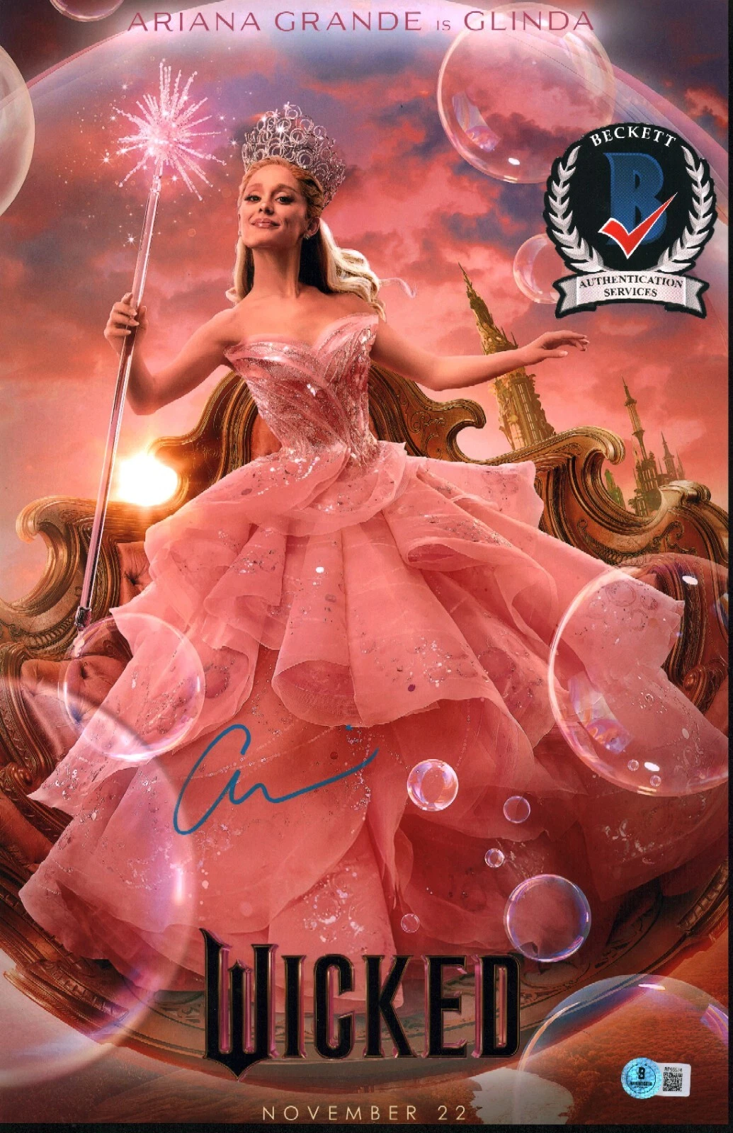 ARIANA GRANDE SIGNED WICKED GLINDA PRETTY POP STAR 11X17 PHOTO BECKETT BAS COA