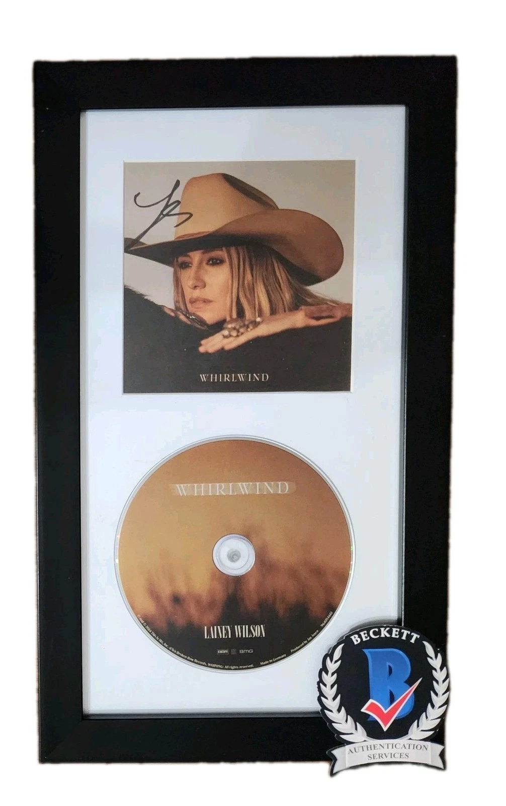 LAINEY WILSON SIGNED WHIRLWIND FRAMED CD COUNTRY STAR ACTRESS BECKETT BAS COA