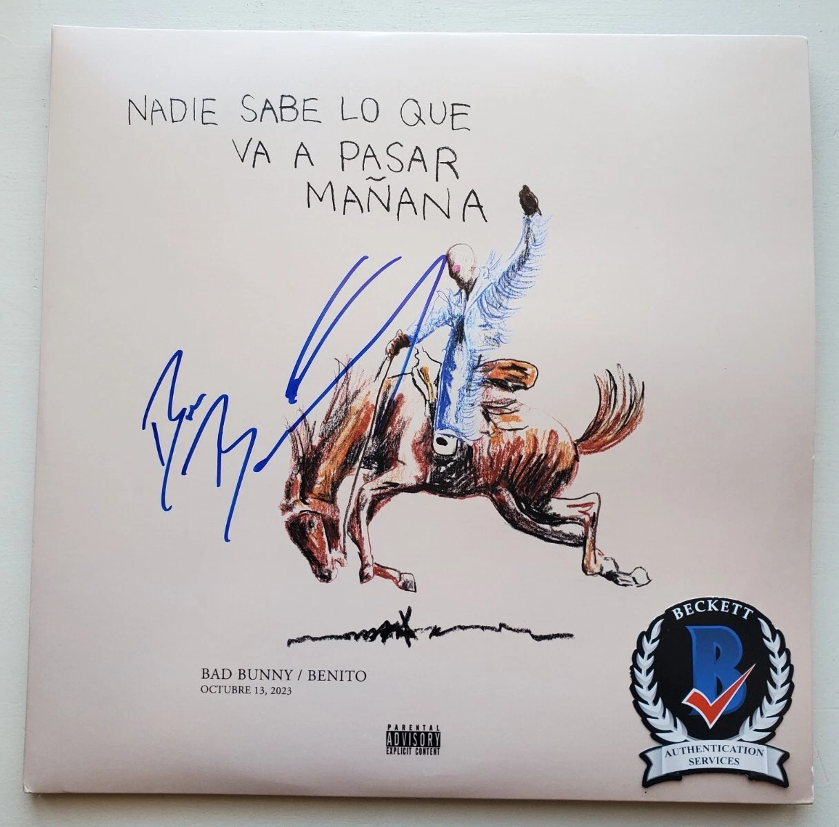 BAD BUNNY SIGNED AUTOGRAPH VINYL BENITO NADIA SABE LO QUE VA A PASAR MANANA  COA