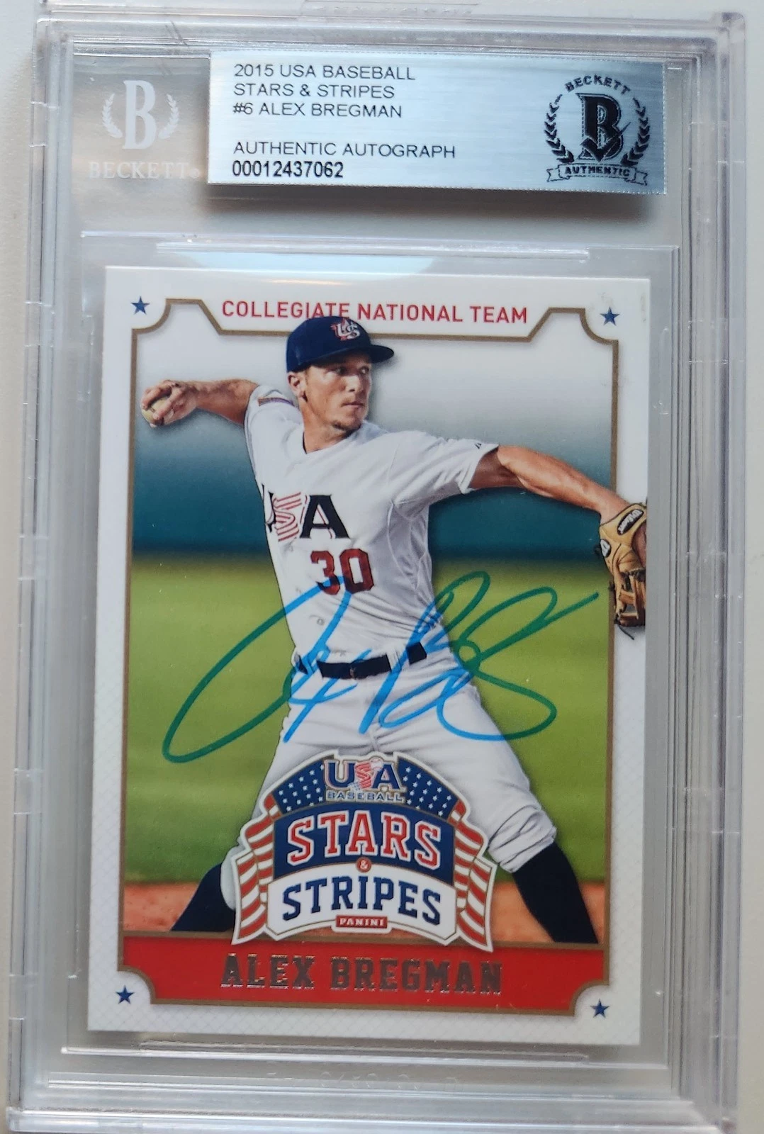 Alex Bregman SIGNED Panini Usa Stars And Stripes Trading Card Slab Astros BAS