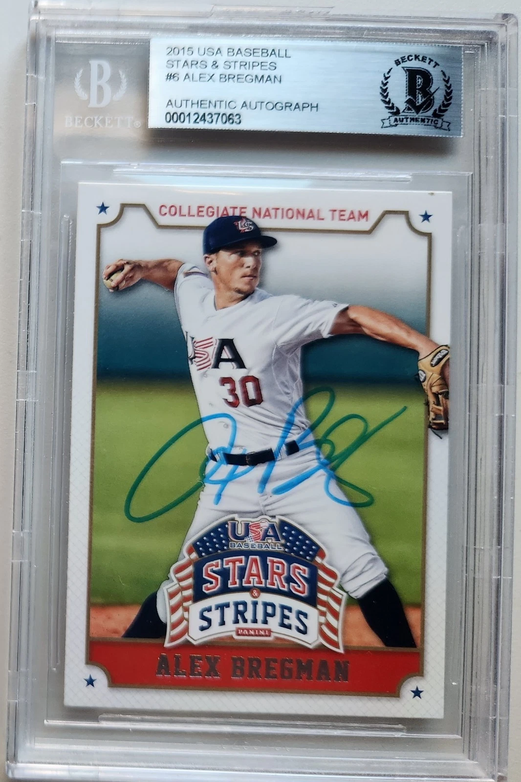 Alex Bregman SIGNED Panini Usa Stars And Stripes Trading Card Slab Astros BAS