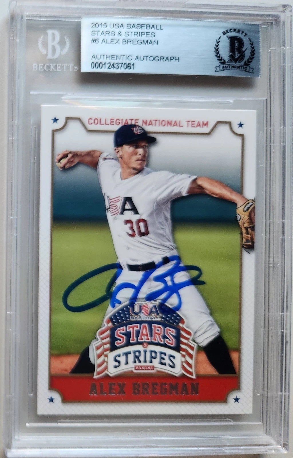 Alex Bregman SIGNED Panini Usa Stars And Stripes Trading Card Slab Astros BAS