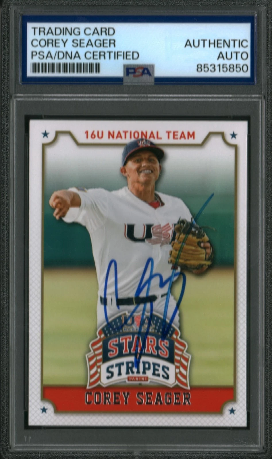 Corey Seager Signed Panini USA Stats And Stripes Star MVP Autographed PSA/DNA