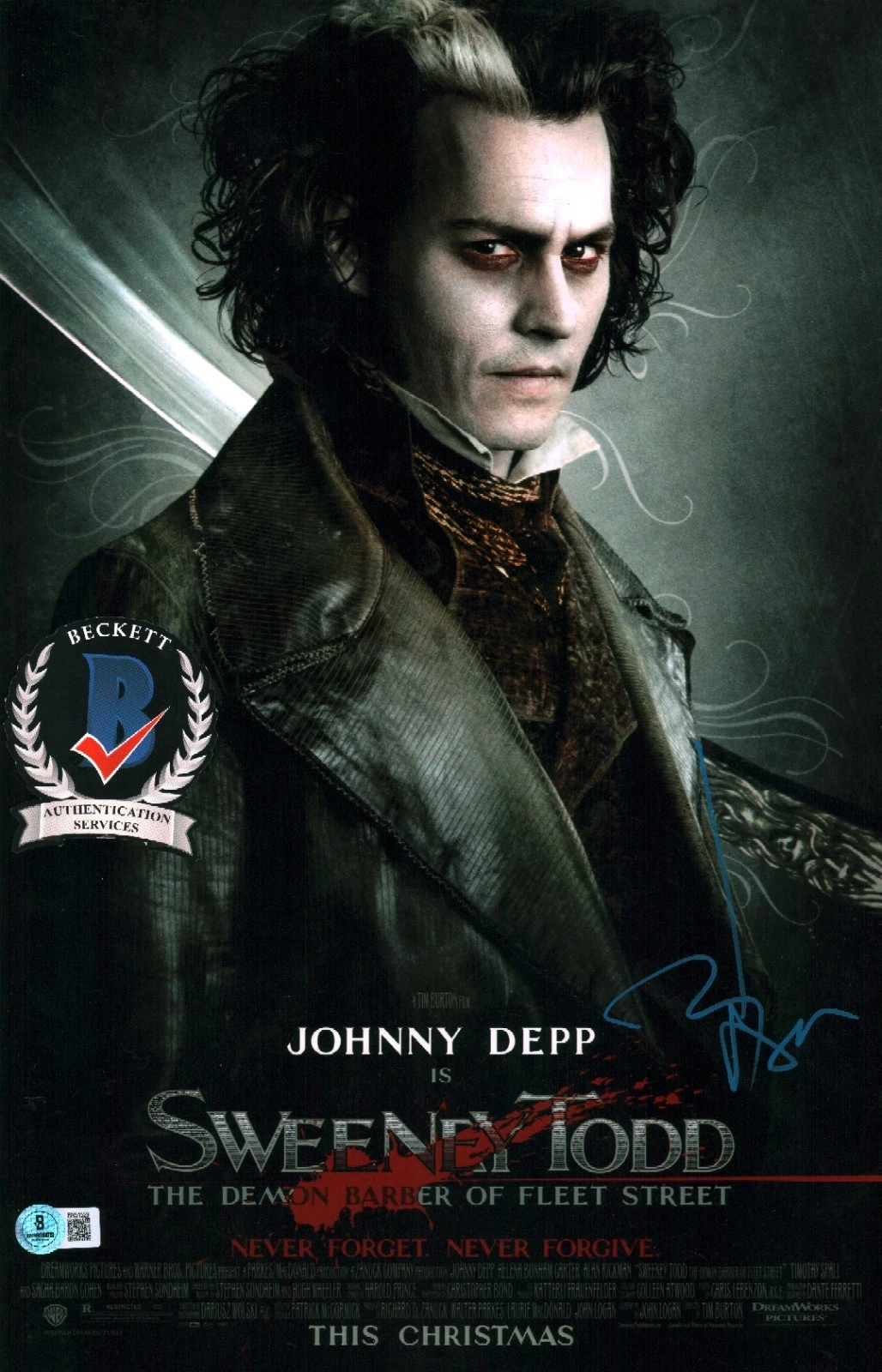 JOHNNY DEPP SIGNED SWEENEY TODD THE DEMON BARBER TIM BURTON 11X17 PHOTO BAS COA COLLECTIBLE MEMORABILIA