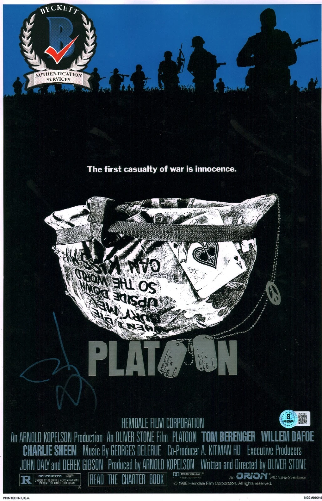 JOHNNY DEPP SIGNED PLATOON OLIVER STONE FILM 11X17 PHOTO BAS COA COLLECTIBLE MEMORABILIA