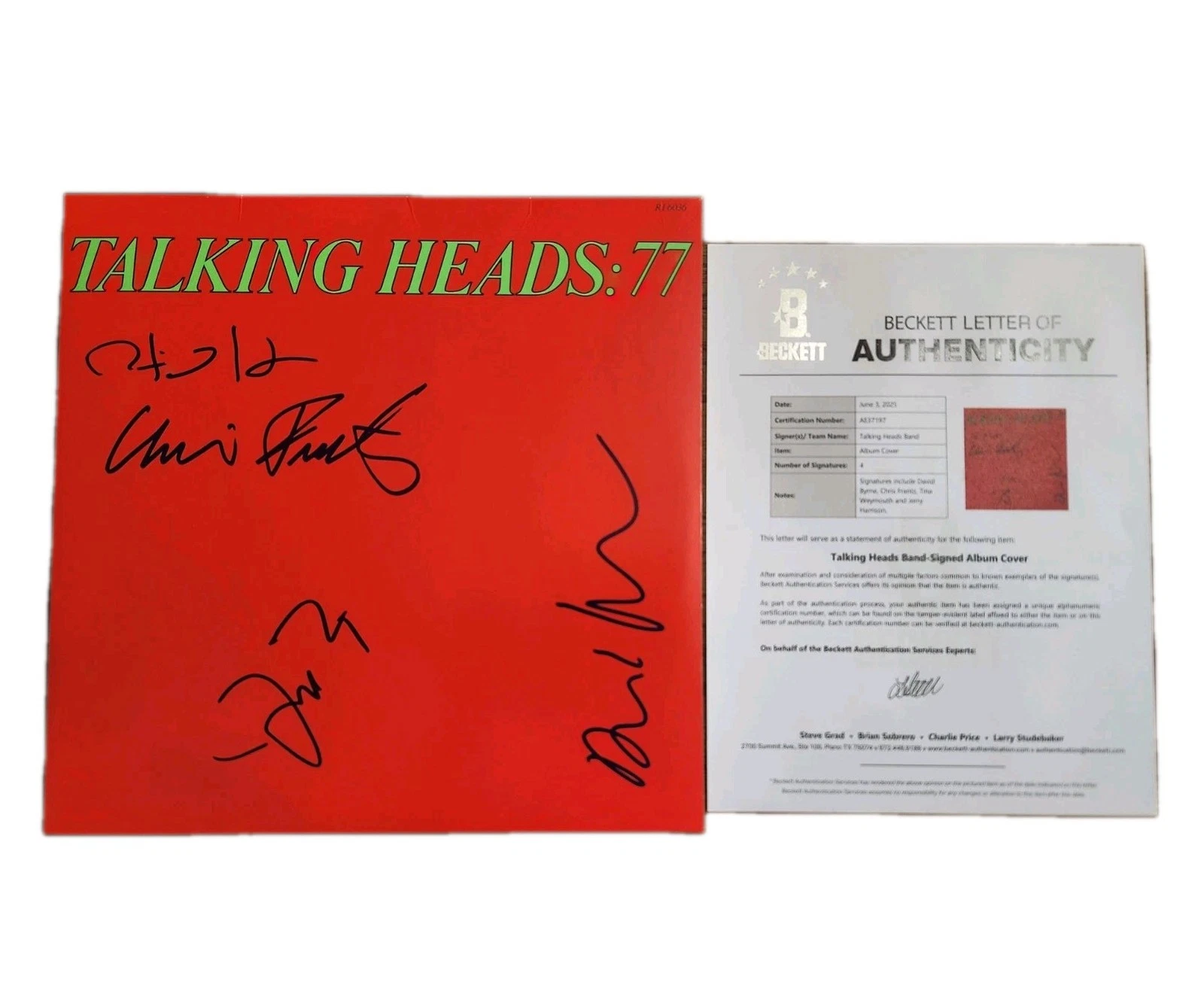 TALKING HEADS SIGNED TALKING HEADS '77 FULL BAND VINYL DAVID BYRNE BAS COA